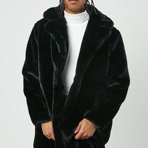 Mens NEW NWT FOREVER 21 Large Faux Fur Longline Jacket